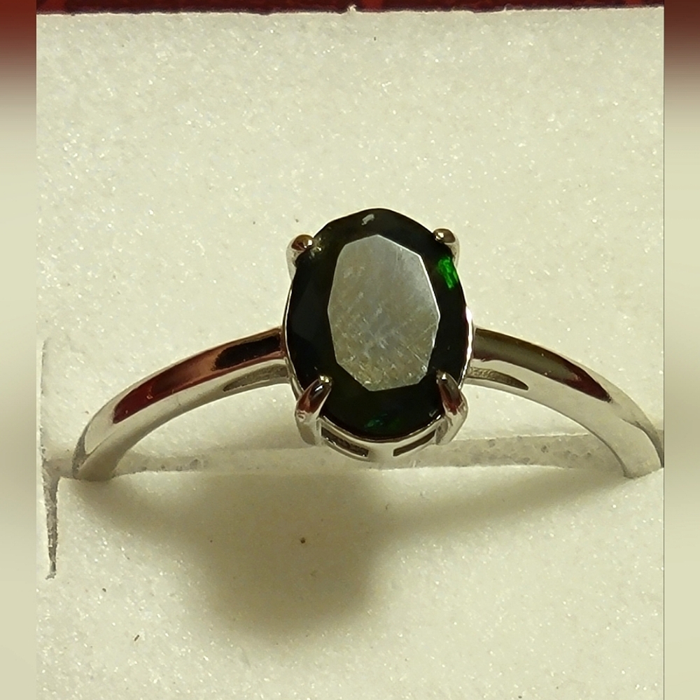 .925 Sterling Silver Black Opal Ring Oval Cut 9x7mm